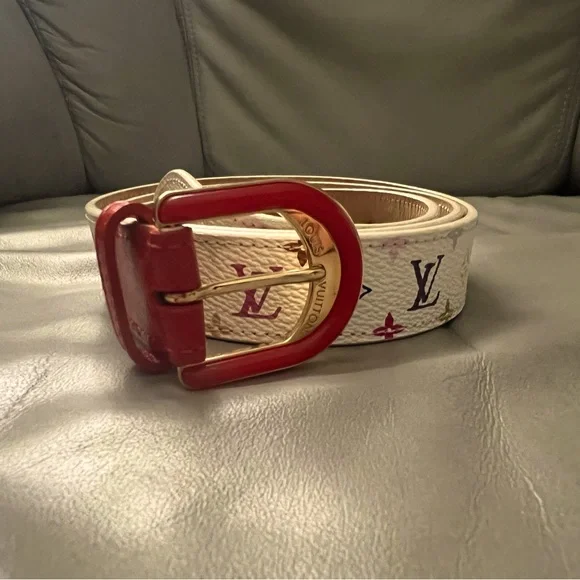 Louis Vuitton White Multicolor w/ Red Buckle and closure Belt Louis Vuitton 85/34 30mm White Monogram Multicolor LV  main image 3